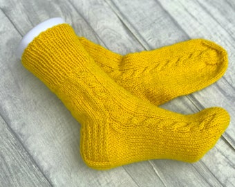 Handknit Wool Cable Knit Socks - Winter Slippers