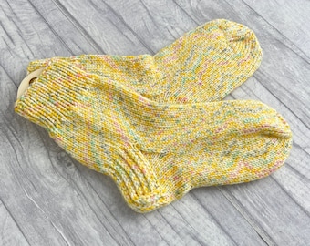 Hand Knit Wool Socks - Cozy Yellow Cable Knit, Women's Size 5-9