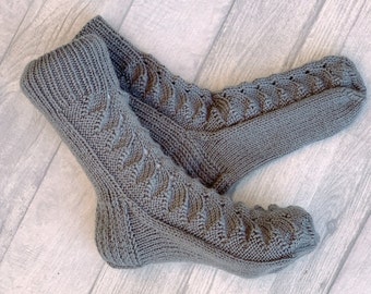 Hand Knit Lace Socks, Cosy Women's Winter Socks