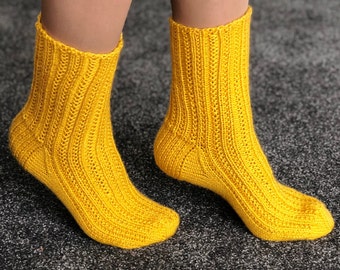 Yellow Knitted Socks - Yellow Socks - Yellow Knit - Hand Knit Socks - Women Socks - Knitted Wool Socks - Warm Socks - Bright Socks, Gift Her
