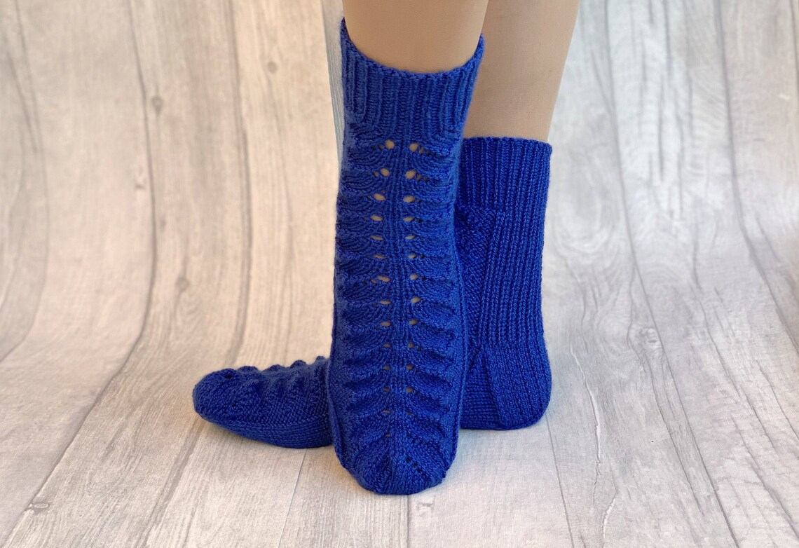 Blue Knitted Socks Knit Socks Knitted Wool Socks Women Socks Wool Socks