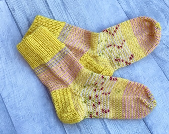 Hand Knit Wool Socks, Warm Cozy Women's Socks