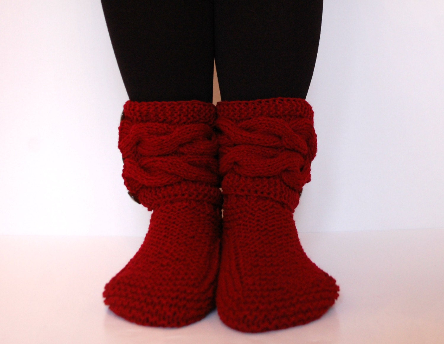 Red Socks Cable Knit Slipper Red Slipper Red Clothes - Etsy UK