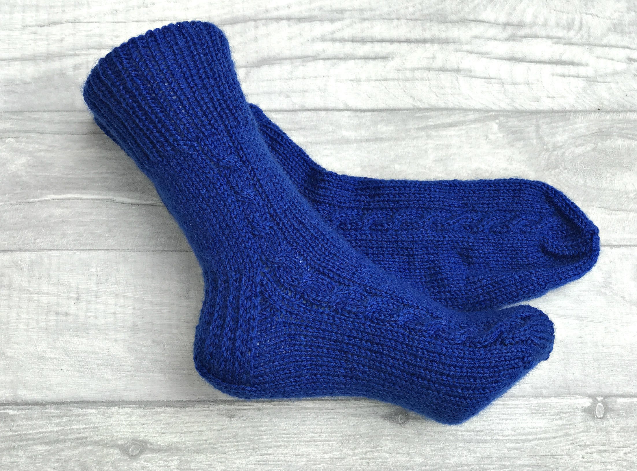 Image of Mens Socks - Kitted House Slippers Warm Hand Knitted Items Men Knitting Wool Gift For Blue