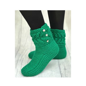 Green cute woman knitted socks,  Winter Indoor Slippers, Warm Home Slippers, Winter Hand Knitted Socks for Women, Hand Knit Socks