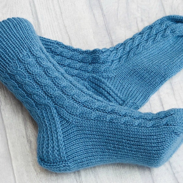 Blue men knitted socks Wool socks for men Hand knit slippers