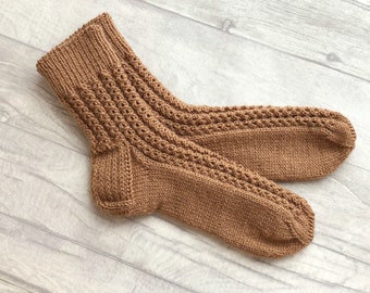 Hand Knit Wool Socks: Cable Knit, Winter Gift for Women