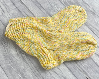 Hand Knit Wool Socks, Plain Knitted Socks, Gift for Her or Him