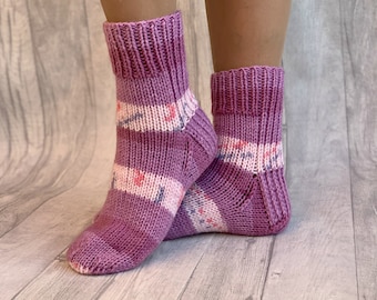Knitted striped socks, Women handmade wool socks