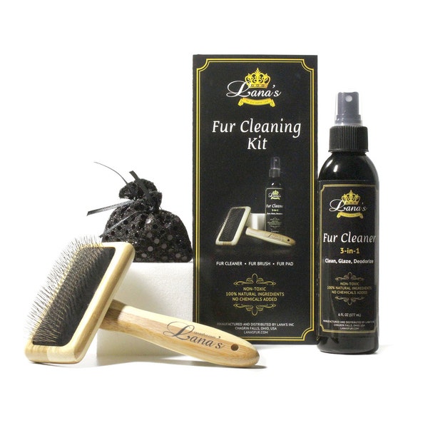 Lana’s Fur Cleaning Kit - 3-in-1 4 oz Cleaning Solution, Fur Brush, Cleansing Pad, Moth Away