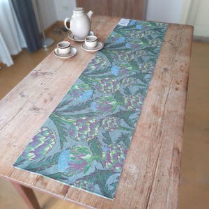 Rectangular table runner 14x47 inch with artichoke motifs. Floral table decor item, a charming centerpiece and a nice gift for garden lover.