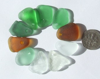 Multicolor fragments, authentic perforated sea glass, for pendants 264