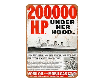 Metal Sign 1937 The Queen Mary Uses Mobiloil Vintage Look Reproduction