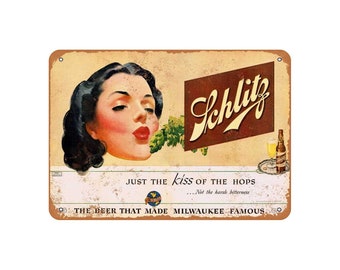 Vintage Print Ad 1946 Schlitz Beer Mellowed Goodness~Just The Kiss Of The Hops