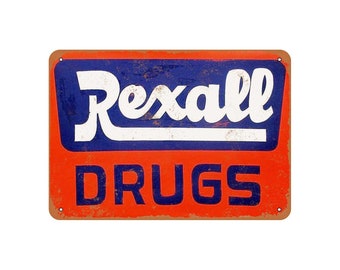 REXALL DRUGS Vintage Reproduction Aluminum 9/" x 12/" Sign