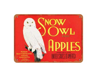 SNOW OWL~ORIGINAL 1920s YAKIMA WASHINGTON 90 YEAR OLD APPLE FRUIT CRATE LABEL SNOW OWL~ORIGINAL 1920s YAKIMA WASHINGTON 90 YEAR OLD APPLE FRUIT CRATE LABEL