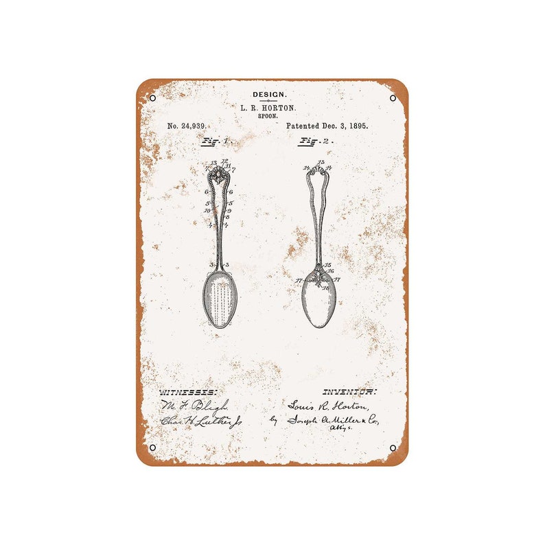 1895 Spoon Patent Vintage Look Metal Sign or Matted Print for 11x14 Frame