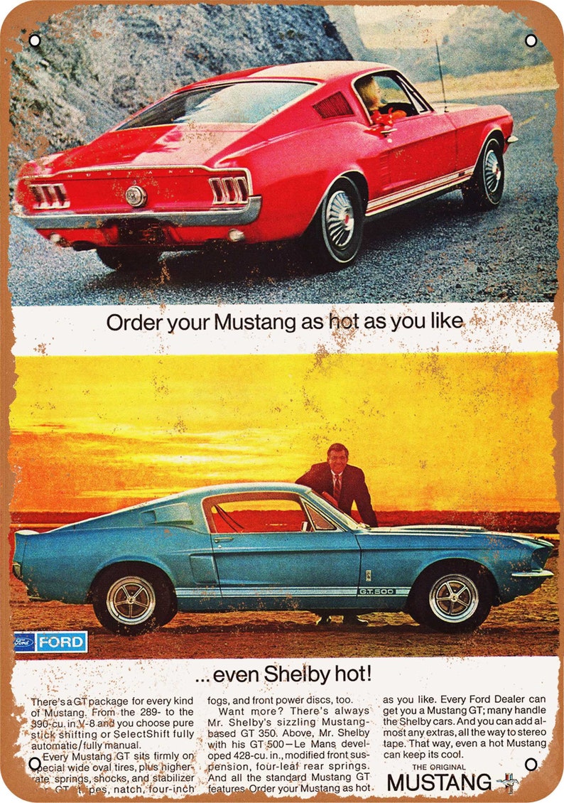 1967 Ford Mustang Shelby GT500 Vintage Look Metal Sign | Etsy
