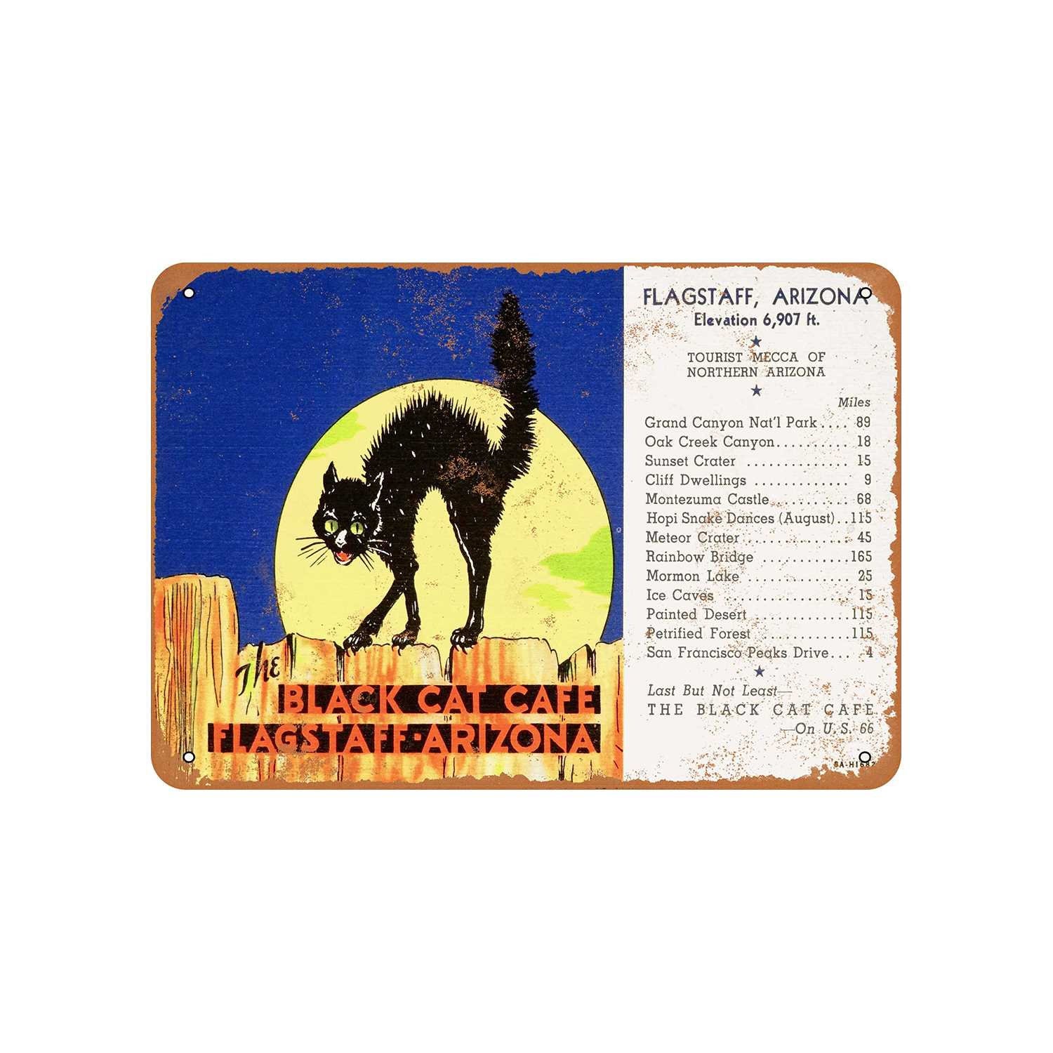 Route 66 Flagstaff Arizona Black Cat Cafe Vintage Look Metal Etsy