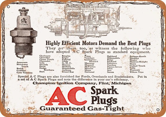 Metal Sign Vintage Look Reproduction 1916 AC Titan Spark Plugs