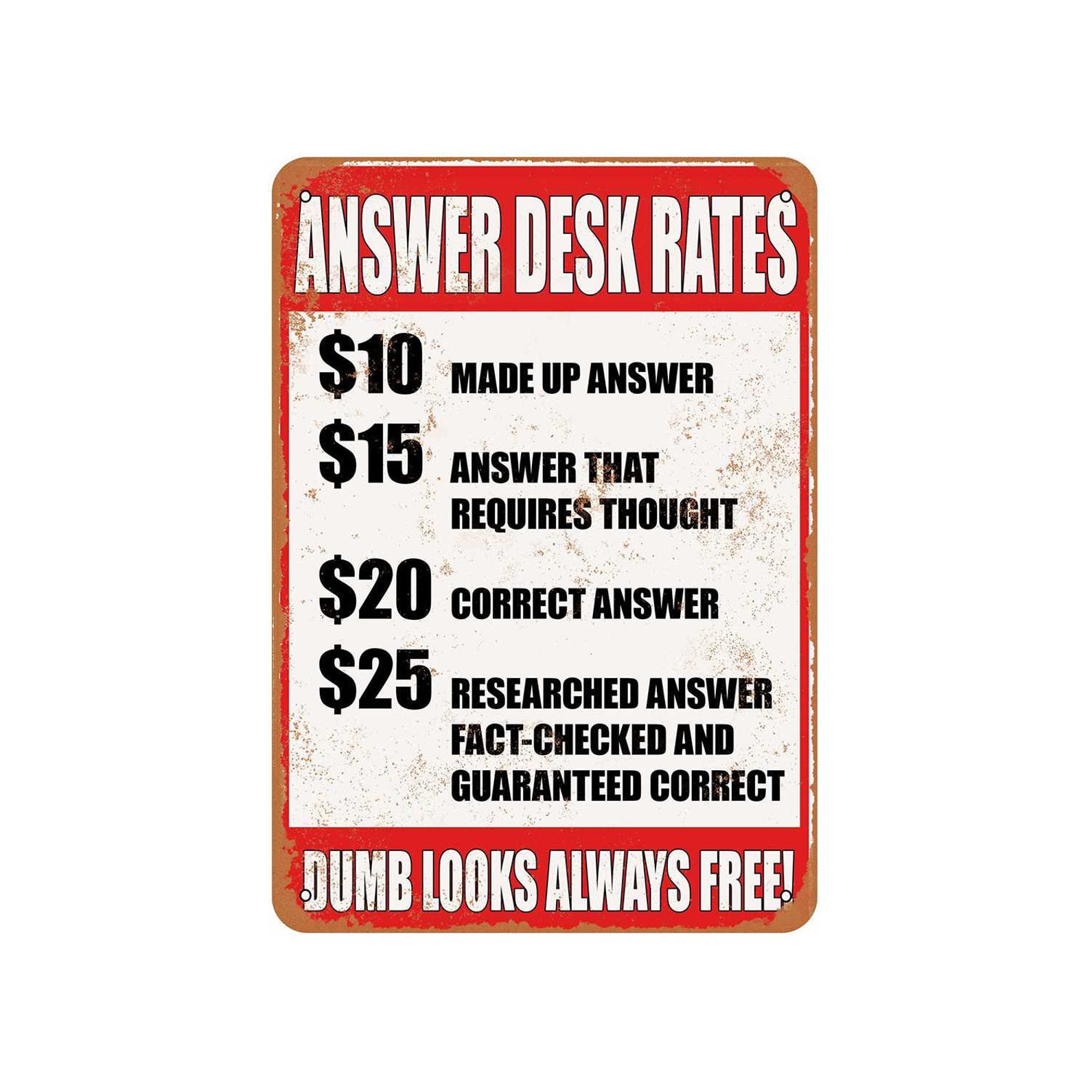 Answer Desk Rates Dumb Looks Always Free Vintage Look Metal Etsy