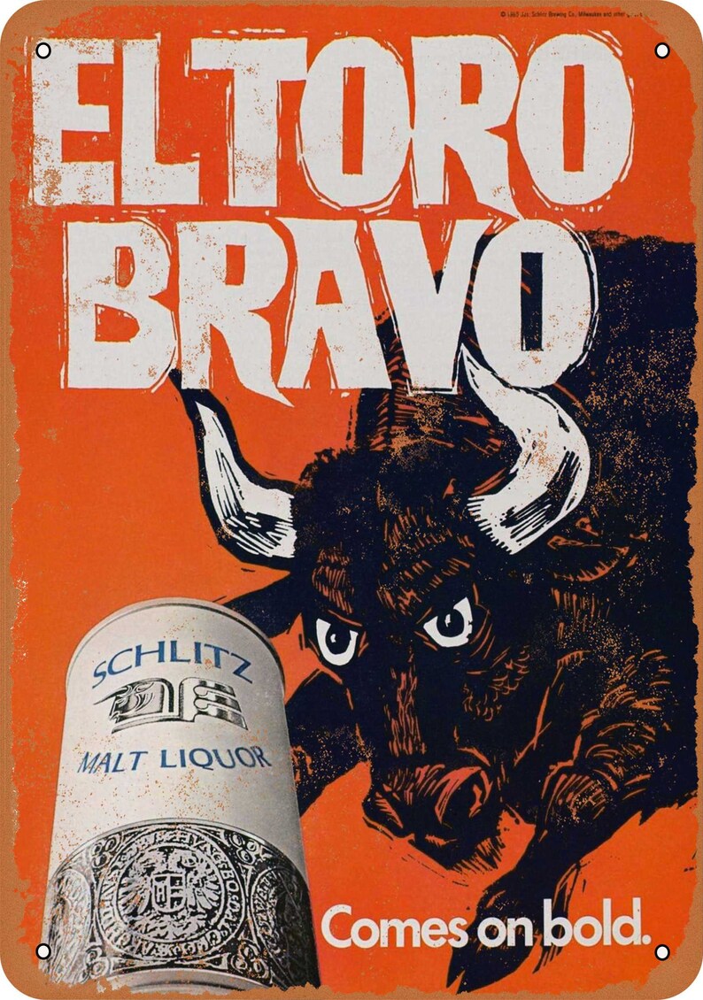 1969 Schlitz Malt Liquor Bull Vintage Look Metal Sign Etsy