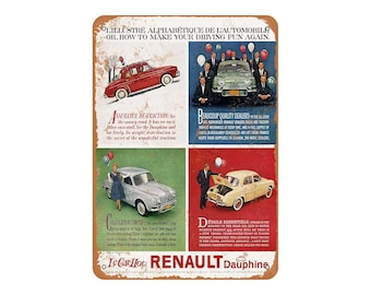 Vintage metal plate Tintin Renault Dauphine