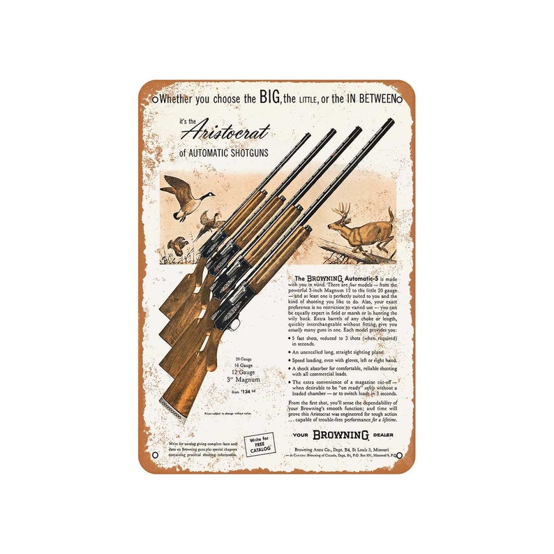 1961 Browning Shotguns Vintage Look Metal Sign or Matted Print for 11x14 Frame