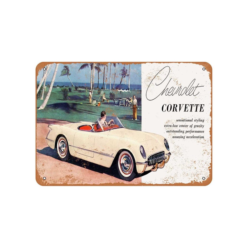 1954 Chevrolet Corvette 2 Vintage Look Metal Sign or Matted Print for 11x14 Frame