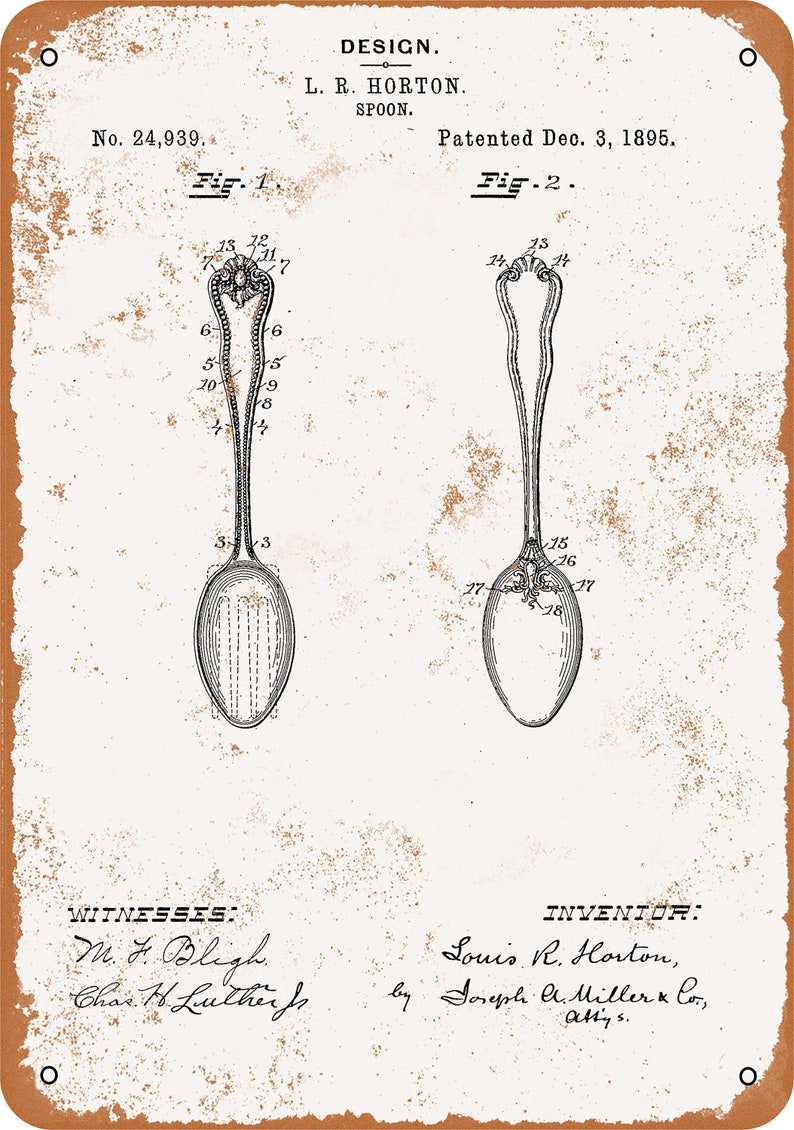 1895 Spoon Patent Vintage Look Metal Sign or Matted Print for 11x14 Frame