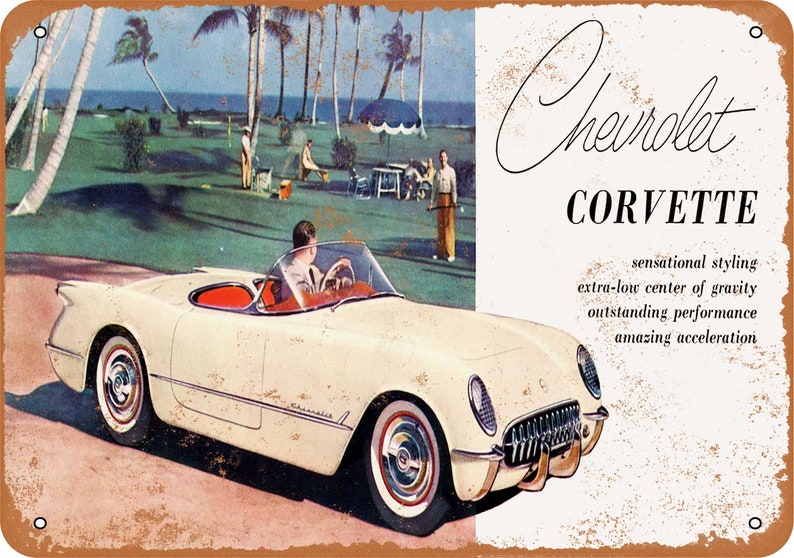 1954 Chevrolet Corvette 2 Vintage Look Metal Sign or Matted Print for 11x14 Frame