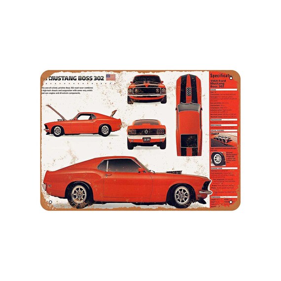 1969 Ford Mustang Boss 302 Vintage Look Metal Sign Etsy