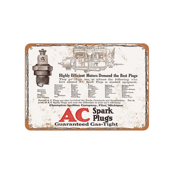 Metal Sign Vintage Look Reproduction 1916 AC Titan Spark Plugs