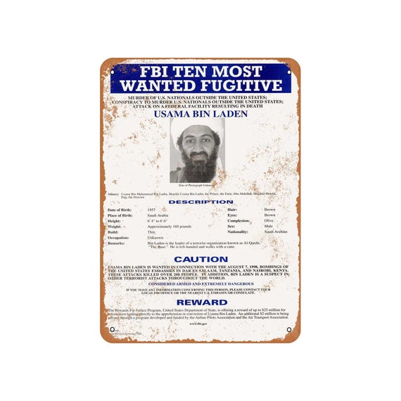 2001 Osama Bin Laden Wanted Poster Vintage Look Reproduction Metal Sign