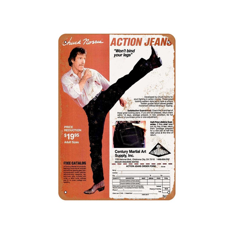 1980 Chuck Norris Action Jeans Vintage Look Metal Sign Etsy