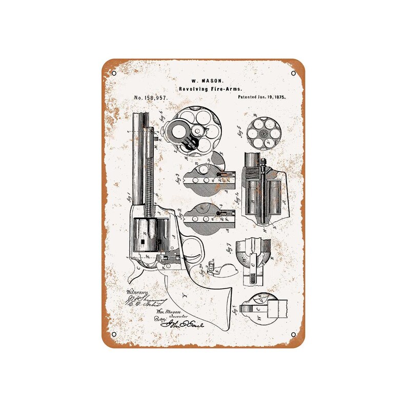 1875 Revolver Patent Vintage Look Metal Sign or Matted Print for 11x14 Frame