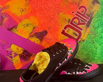 Custom Black Canvas Sneakers | Hand Painted Design | Thick Drip
