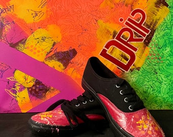 Custom Black Canvas Sneakers | Hand Painted Design | SPLAT