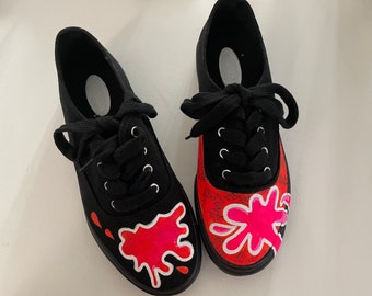 Custom Black Canvas Sneakers | Hand Painted Design | Love SPLAT