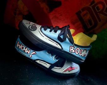 Custom Black Canvas Sneaker | Hand Painted design | BOOM cartoon