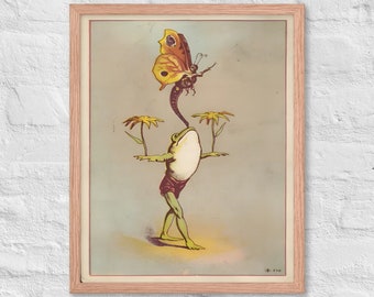 Balancing Frog Printable Wall Art | Digital Download | Vintage Frog Art | Retro Poster | Frog Wall Art | Funny Wall Art | Printable Wall Art