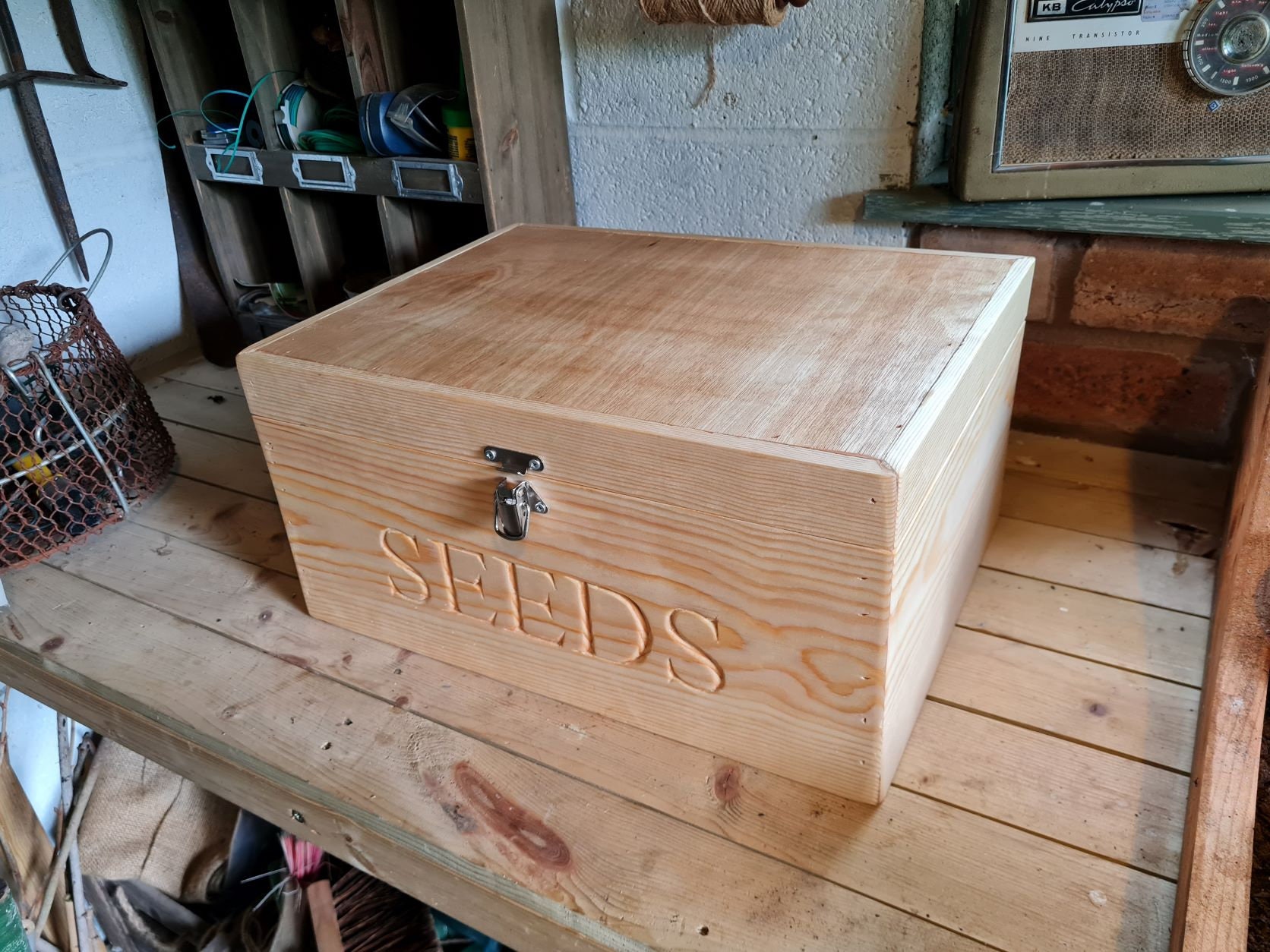 Large Wooden Seed Box/Seed Organiser Natural Hand Carved Etsy