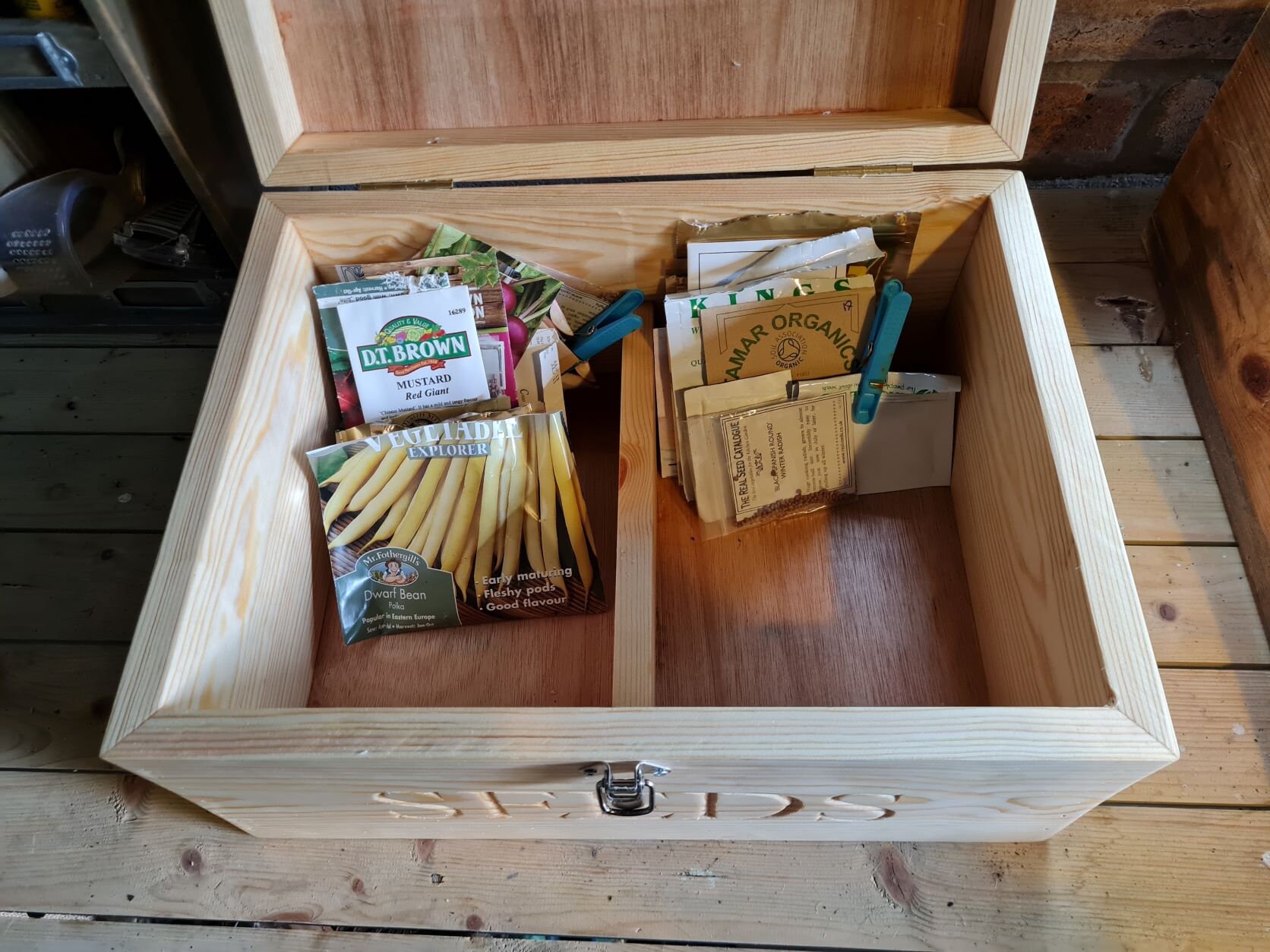 Large Wooden Seed Box/Seed Organiser Natural Hand Carved Etsy