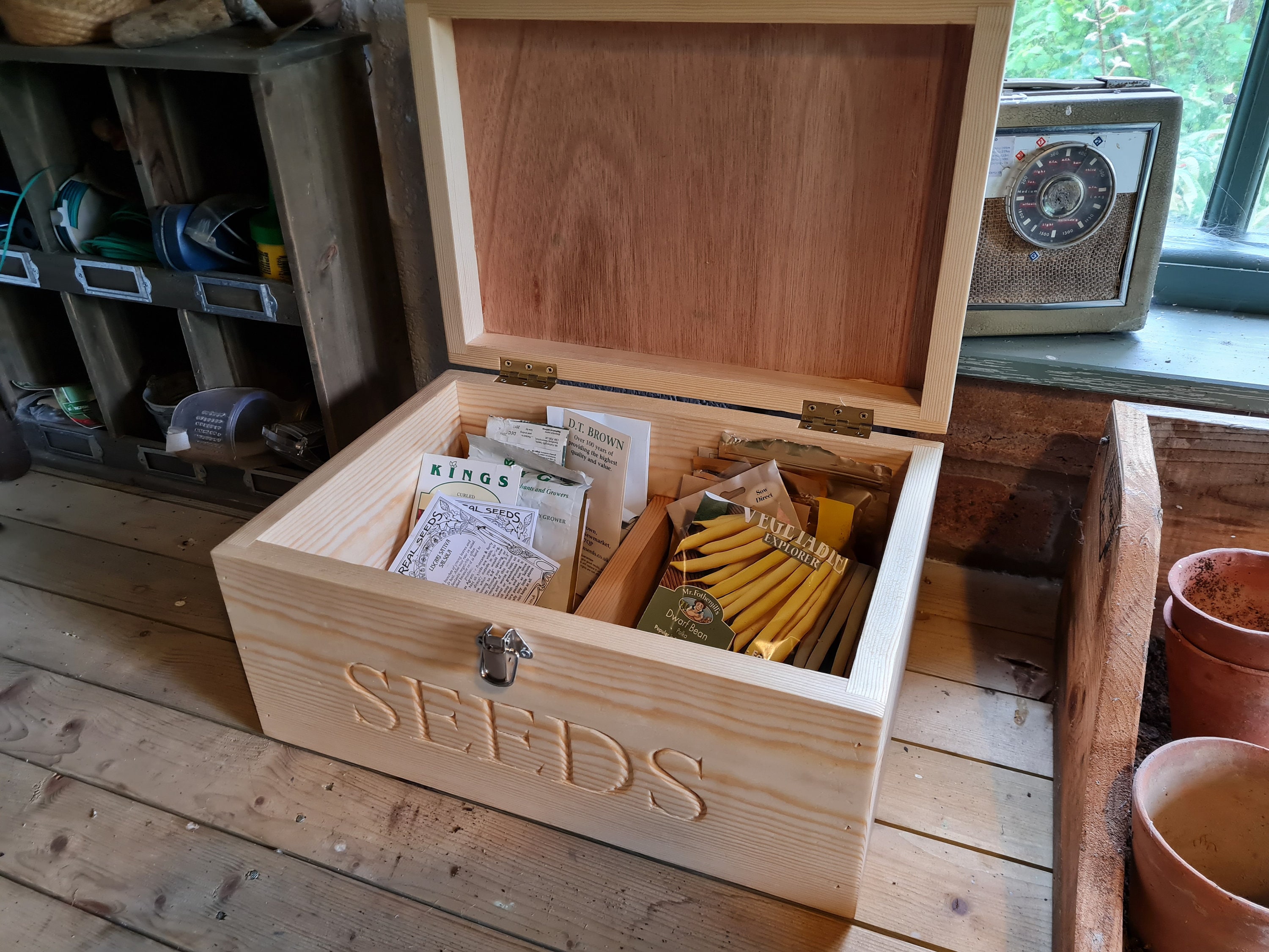 Handcrafted Wooden Seed Storage Box Flower Design Rustic Seed Packet  Organizer and Gardener's Gift 