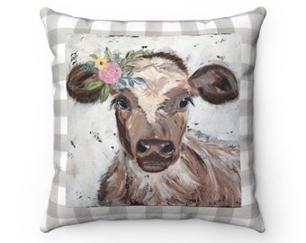 Cow Pillow: Floral Crown, Farmhouse Decor
