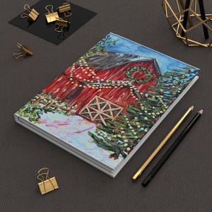 Christmas Red Barn Journal | Hardcover Matte notebook, Holiday wreath & lights image 6