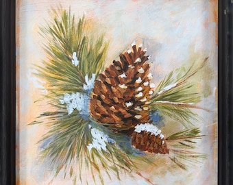 14x14. Pinecone Original Acrylic Painting