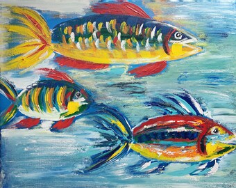 Original Acrylic Art. 16x20 Canvas. Tropical Fish