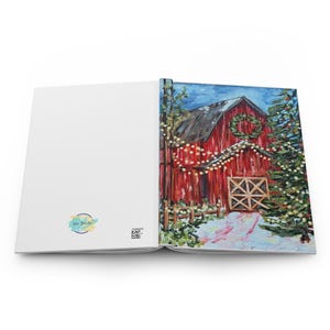 Christmas Red Barn Journal | Hardcover Matte notebook, Holiday wreath & lights image 5