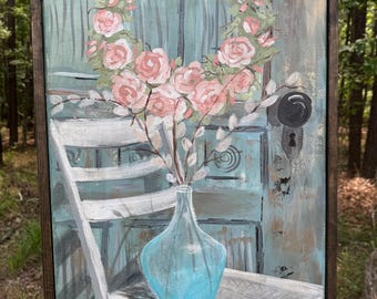 Vintage Chair and door painting 16x20. Original Acrylic Painting